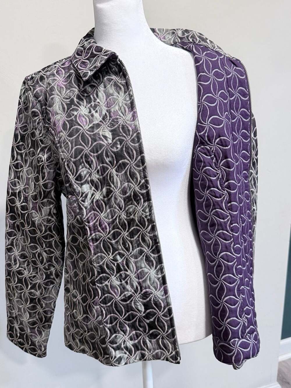 Vintage Rebecca Malone Women's Purple Print Shacket Jacket, Size L